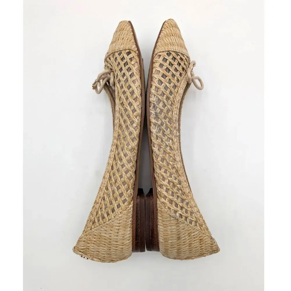 Sam Edelman May Ballet Flat Bow Detail Women's Woven Raffia Size US7 EU37.5